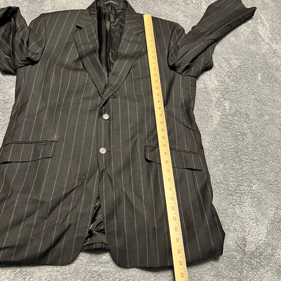 Crombie Blazer Jacket Mens 44 Long Grey Pinstripe Wool 2 Button Super 110 - Picture 10 of 12